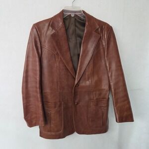 Vtg William Barry Mens Brown Leather Blazer Jacket 40 Western Style Made In USA